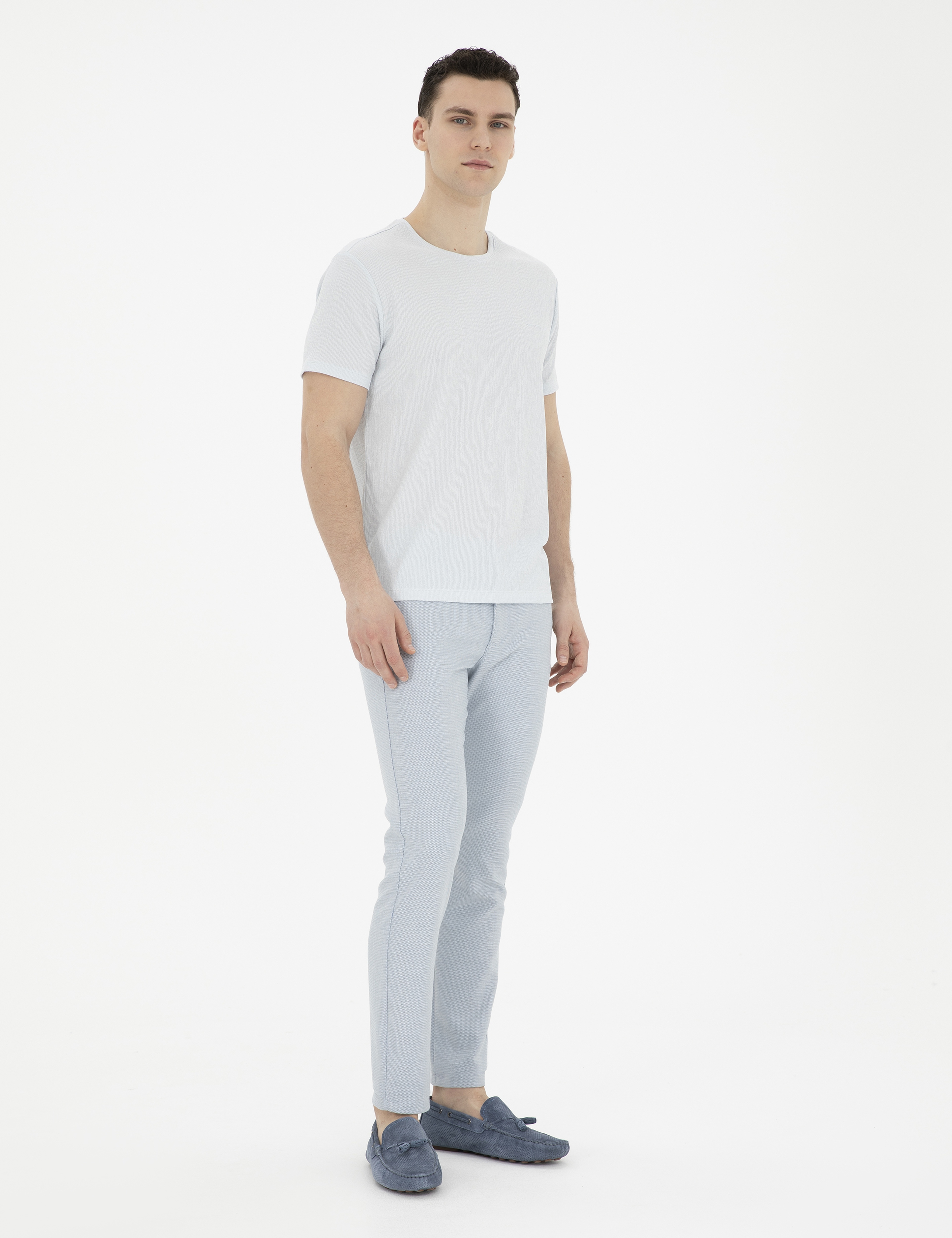 Açık Mavi Slim Fit Beli Lastikli Kanvas Pantolon