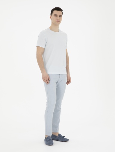 Açık Mavi Slim Fit Beli Lastikli Kanvas Pantolon