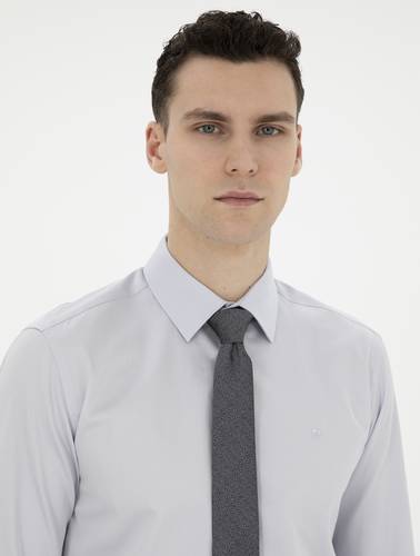 Gri %100 Pamuk Slim Fit Uzun Kollu Basic Gömlek