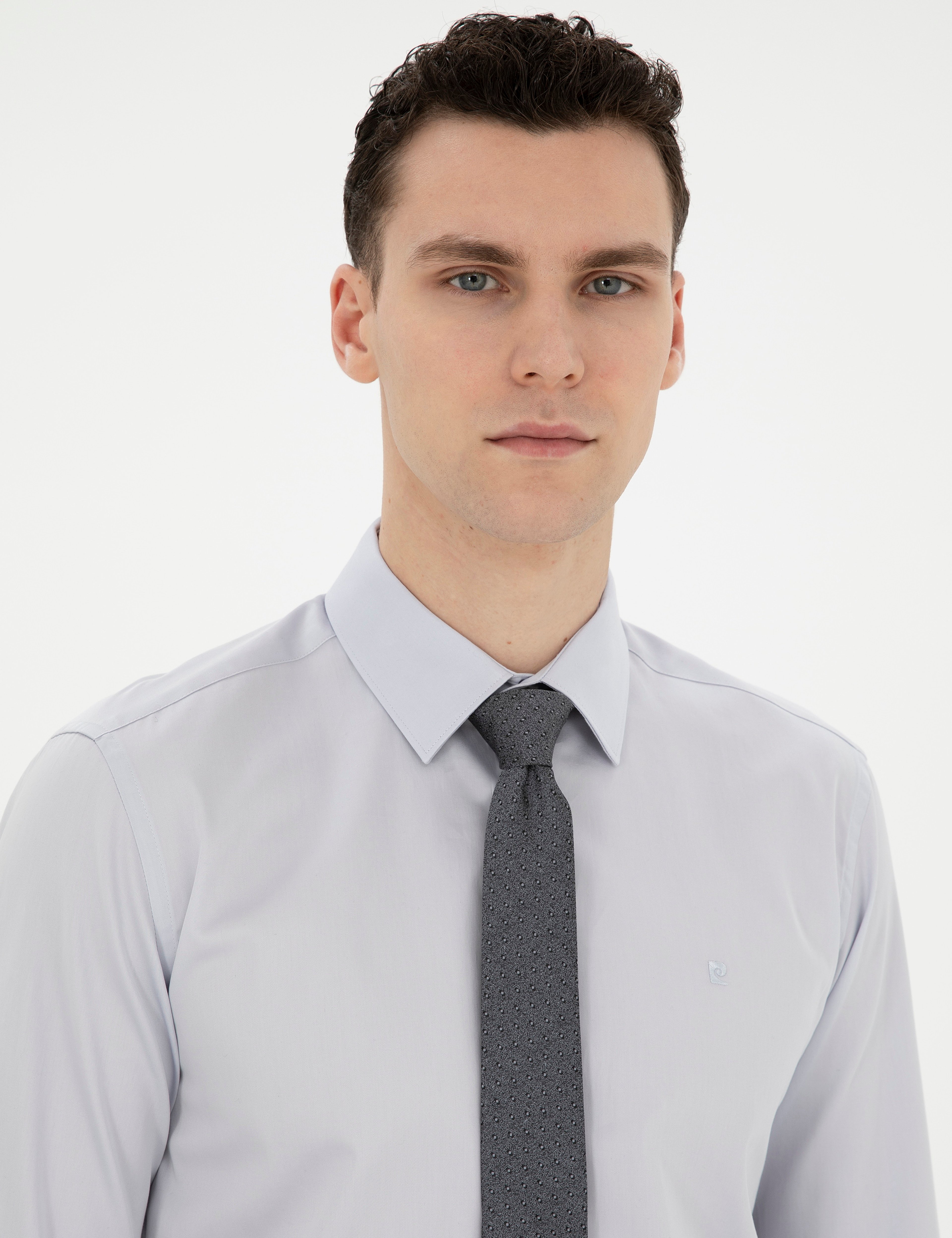 Gri %100 Pamuk Slim Fit Uzun Kollu Basic Gömlek
