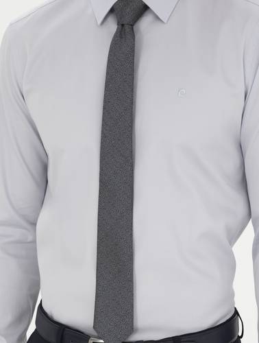Gri %100 Pamuk Slim Fit Uzun Kollu Basic Gömlek