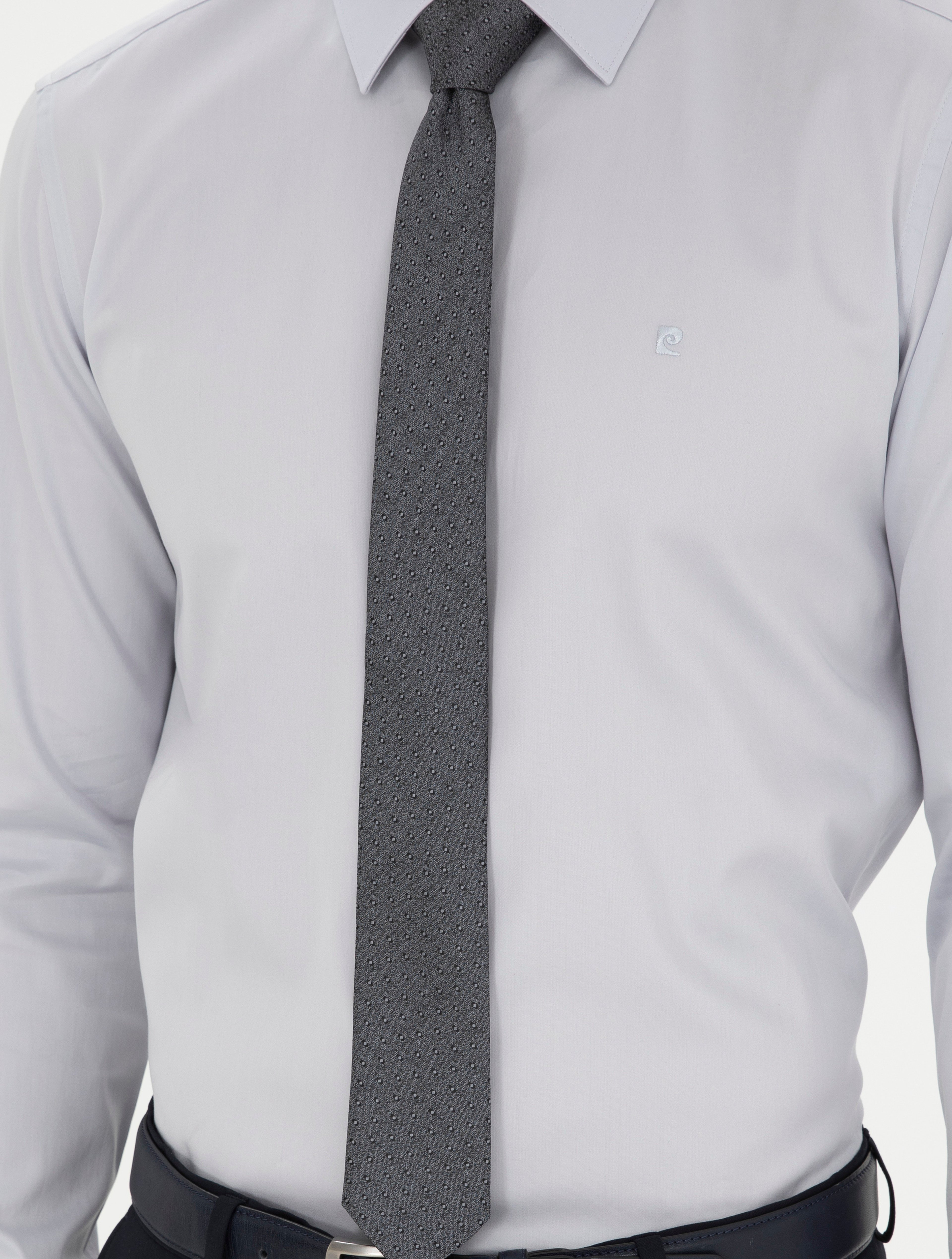 Gri %100 Pamuk Slim Fit Uzun Kollu Basic Gömlek - Image 6