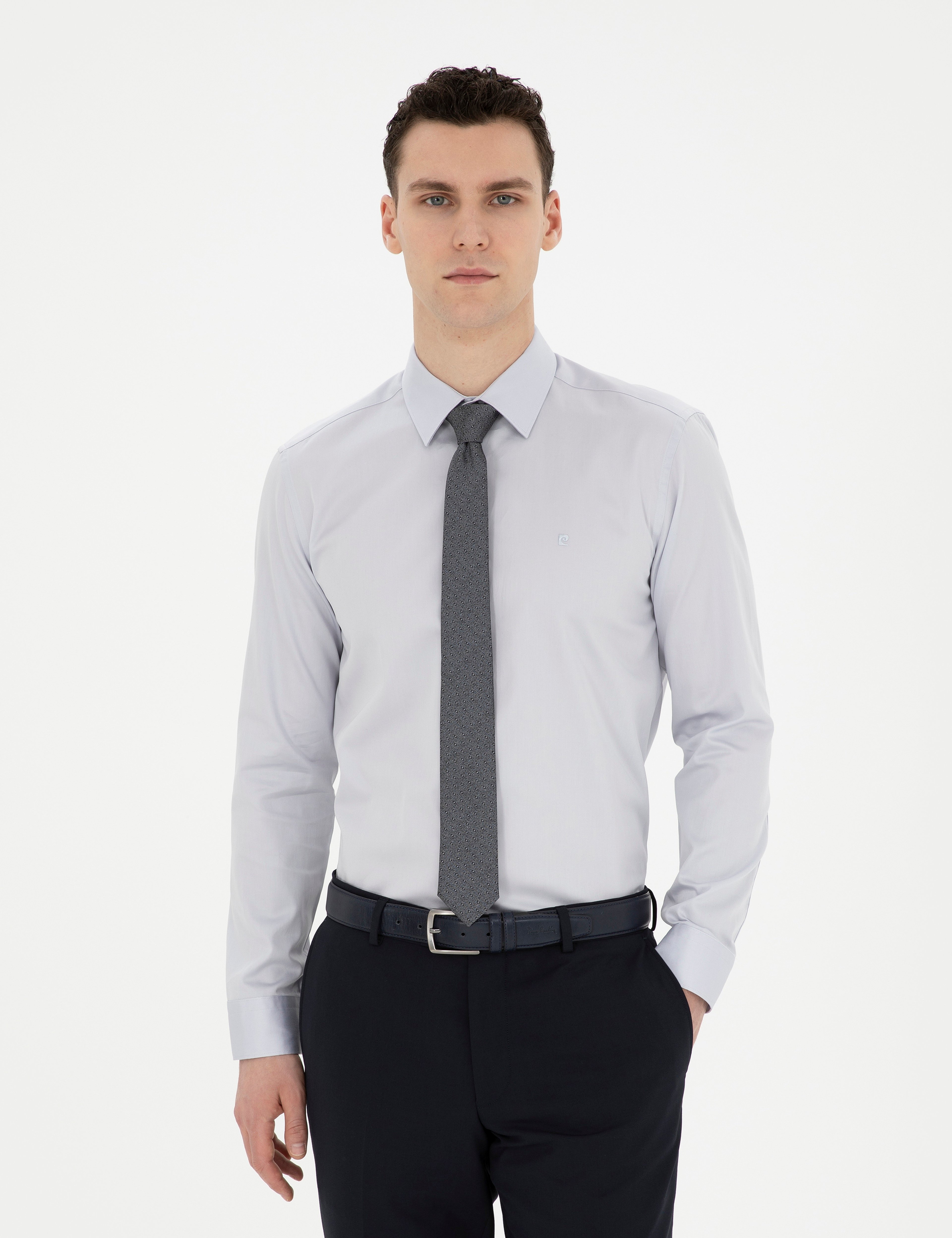 Gri %100 Pamuk Slim Fit Uzun Kollu Basic Gömlek