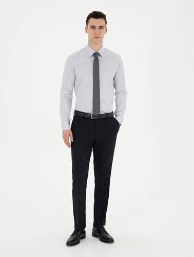 Gri %100 Pamuk Slim Fit Uzun Kollu Basic Gömlek