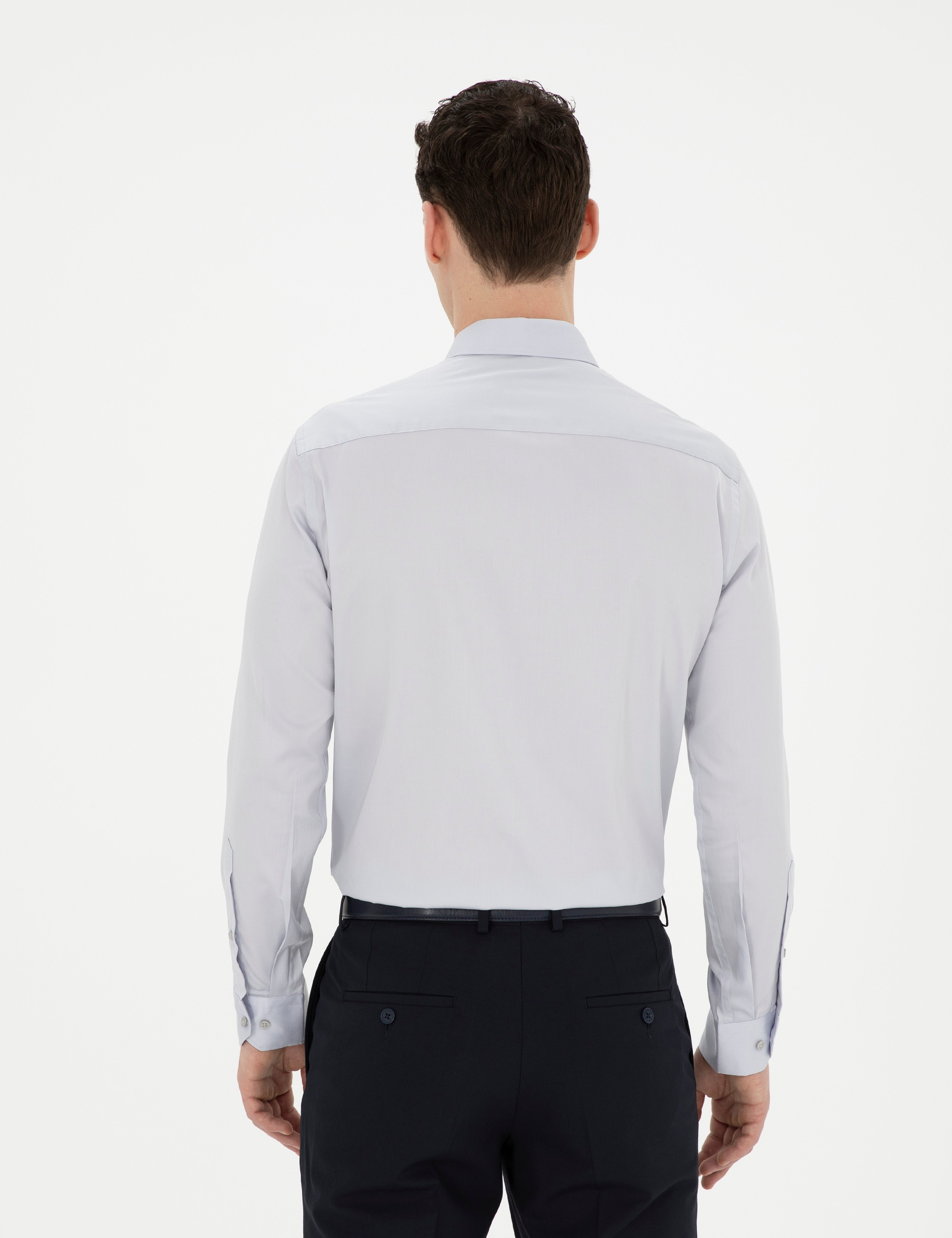 Gri %100 Pamuk Slim Fit Uzun Kollu Basic Gömlek