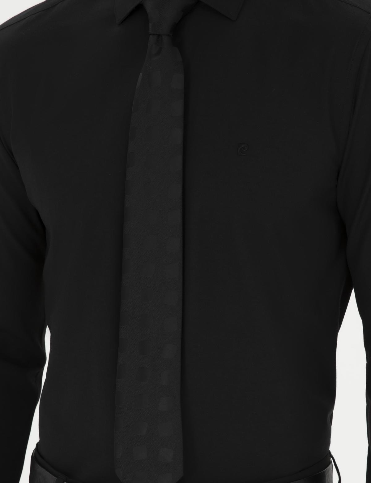 Siyah Slim Fit Uzun Kollu Basic Gömlek - 50285562025