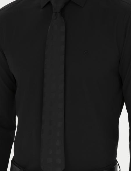 Siyah Slim Fit Uzun Kollu Basic Gömlek - 50285562025