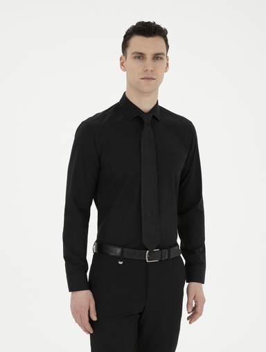 Siyah Slim Fit Uzun Kollu Basic Gömlek