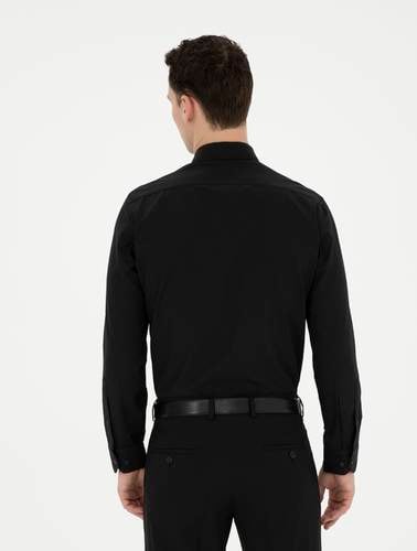 Siyah Slim Fit Uzun Kollu Basic Gömlek