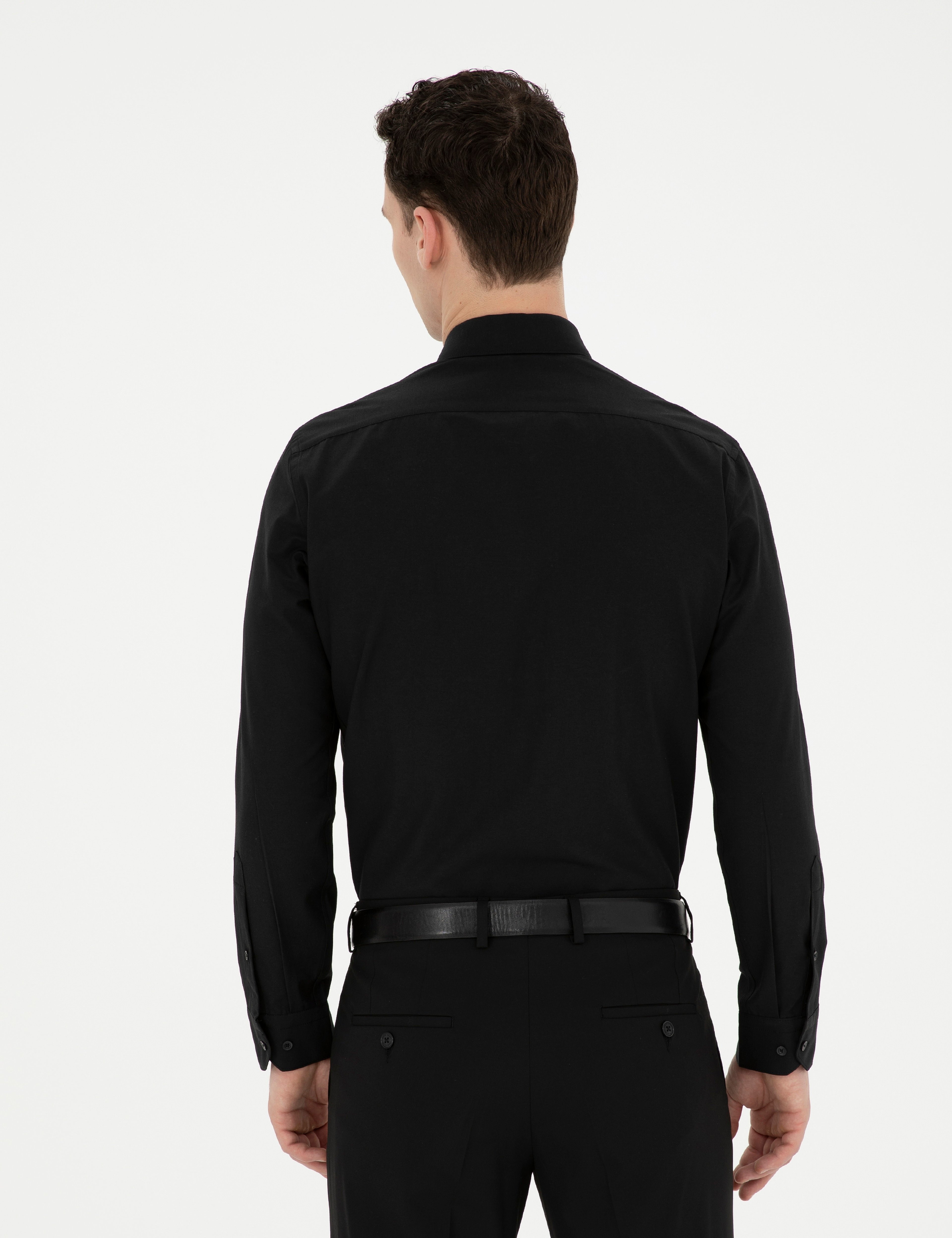 Siyah Slim Fit Uzun Kollu Basic Gömlek