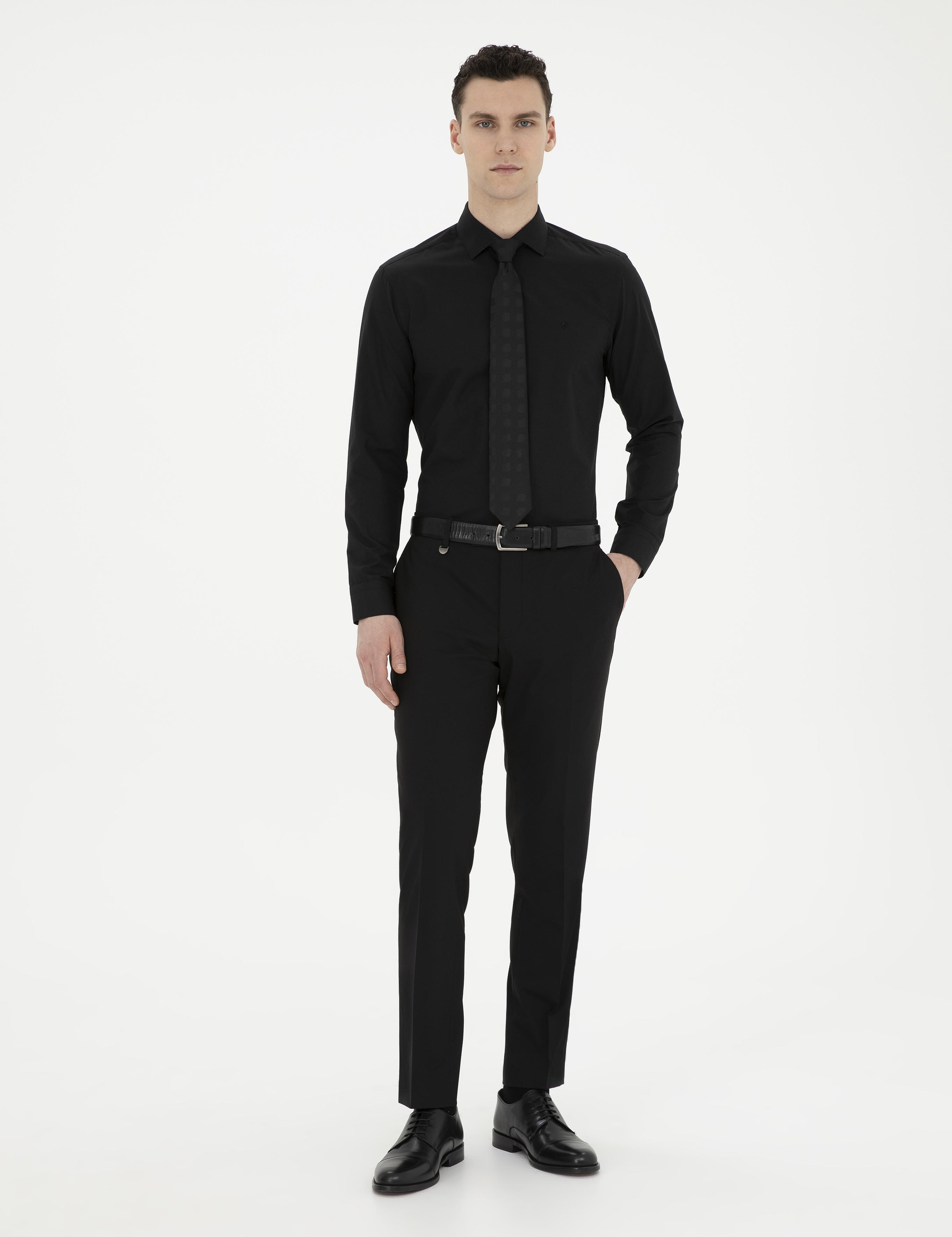 Siyah Slim Fit Uzun Kollu Basic Gömlek