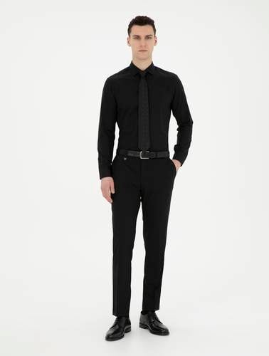 Siyah Slim Fit Uzun Kollu Basic Gömlek