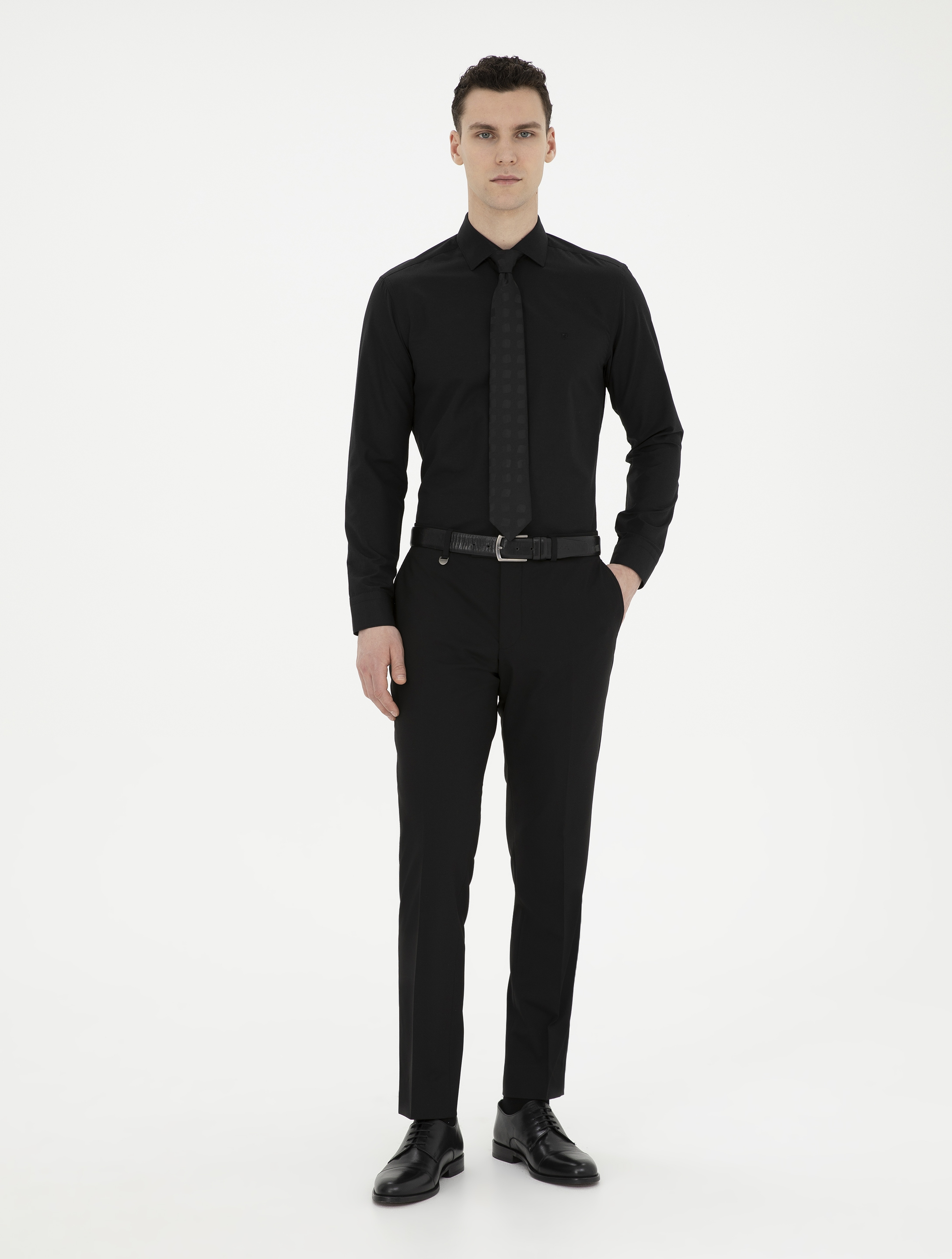 Siyah Slim Fit Uzun Kollu Basic Gömlek - Image 4