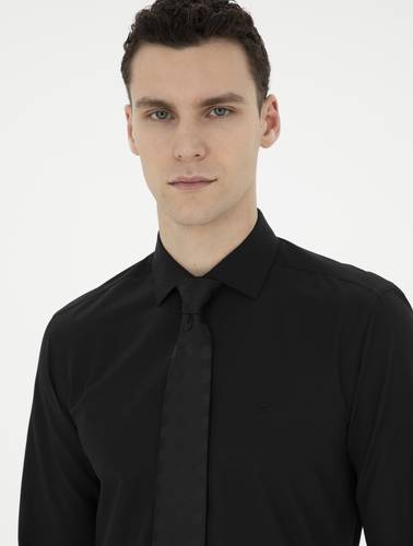 Siyah Slim Fit Uzun Kollu Basic Gömlek