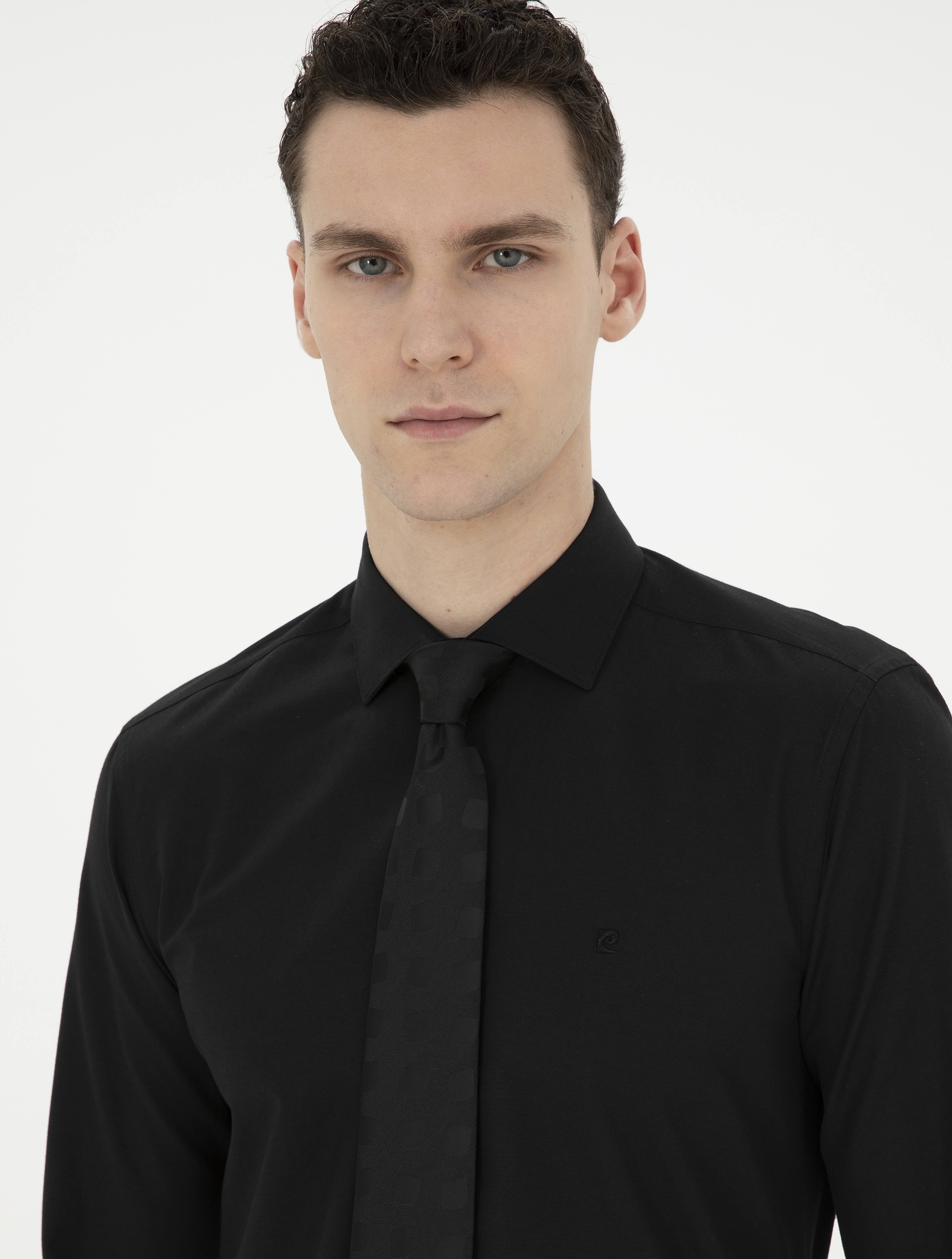 Siyah Slim Fit Uzun Kollu Basic Gömlek - Image 2
