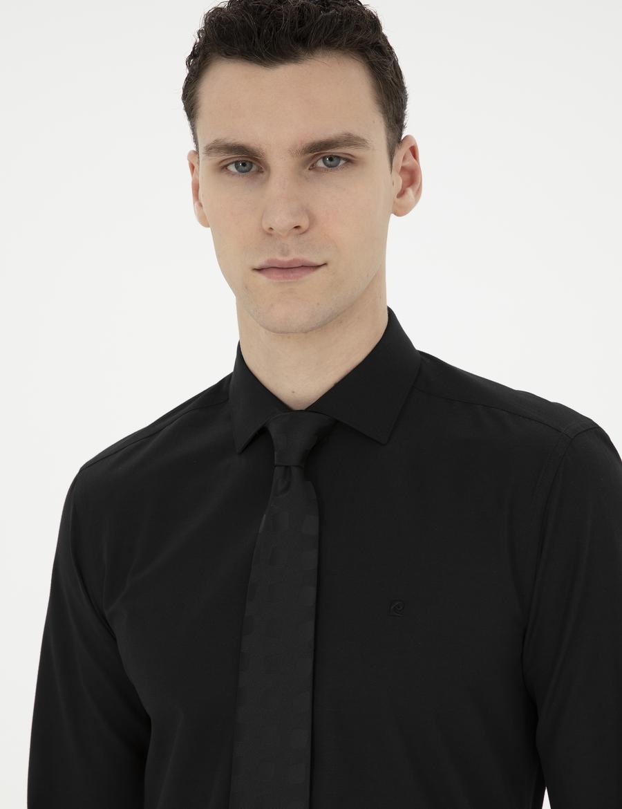 Siyah Slim Fit Uzun Kollu Basic Gömlek