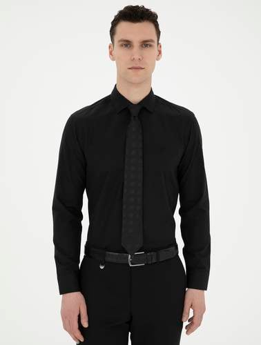 Siyah Slim Fit Uzun Kollu Basic Gömlek