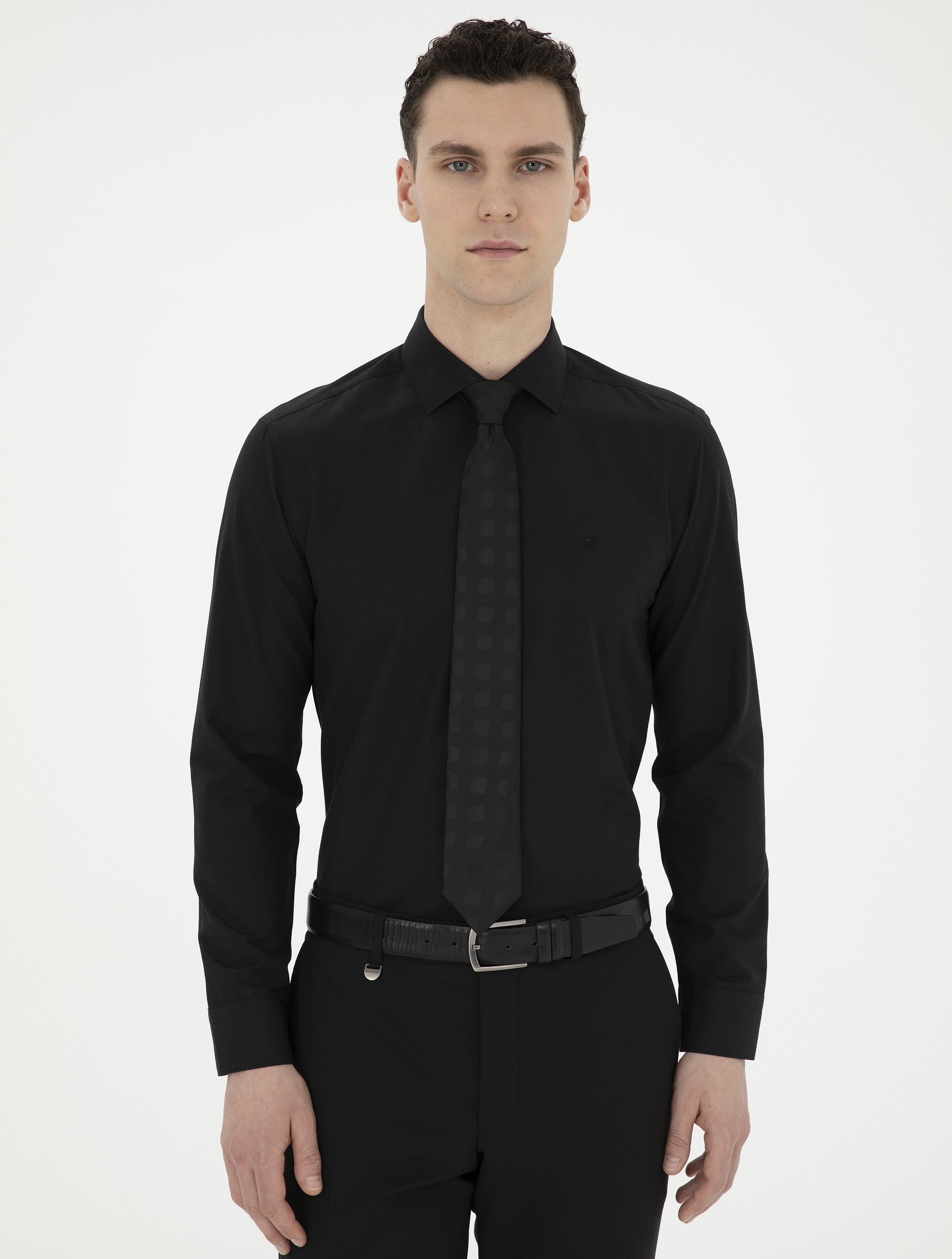 Siyah Slim Fit Uzun Kollu Basic Gömlek - Image 3