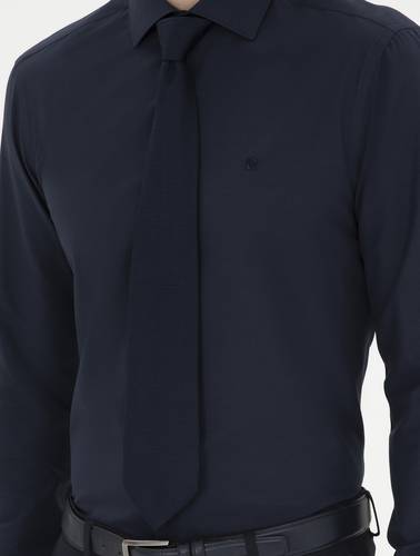 Lacivert Slim Fit Uzun Kollu Basic Gömlek