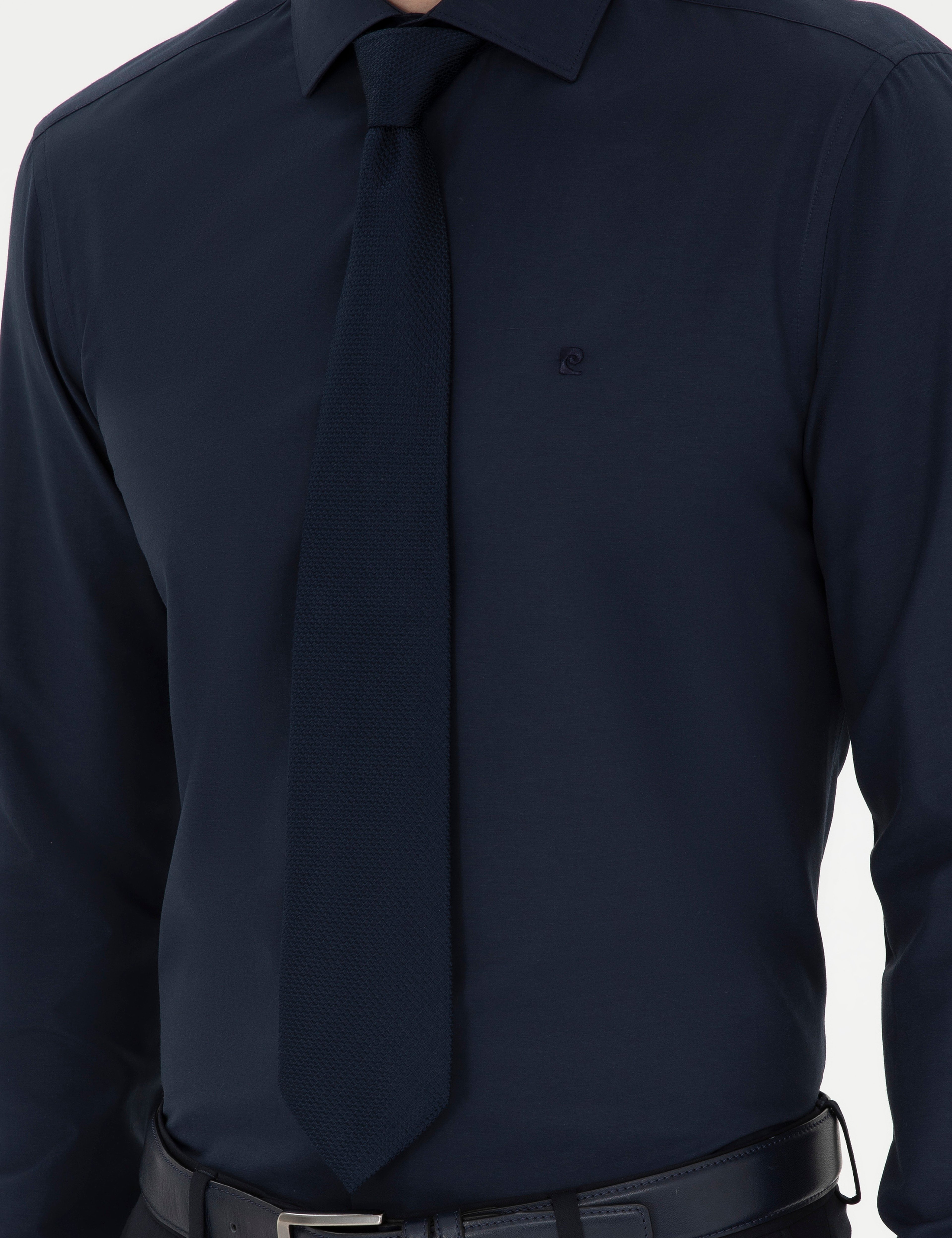 Lacivert Slim Fit Uzun Kollu Basic Gömlek
