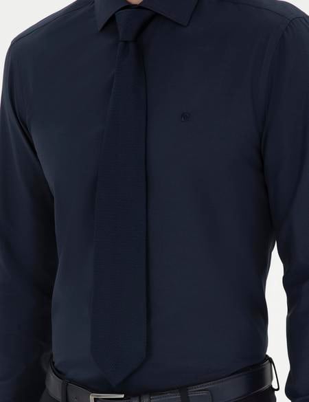 Lacivert Slim Fit Uzun Kollu Basic Gömlek - 50285562043