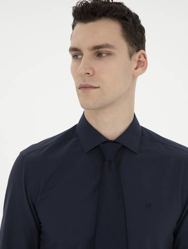Lacivert Slim Fit Uzun Kollu Basic Gömlek
