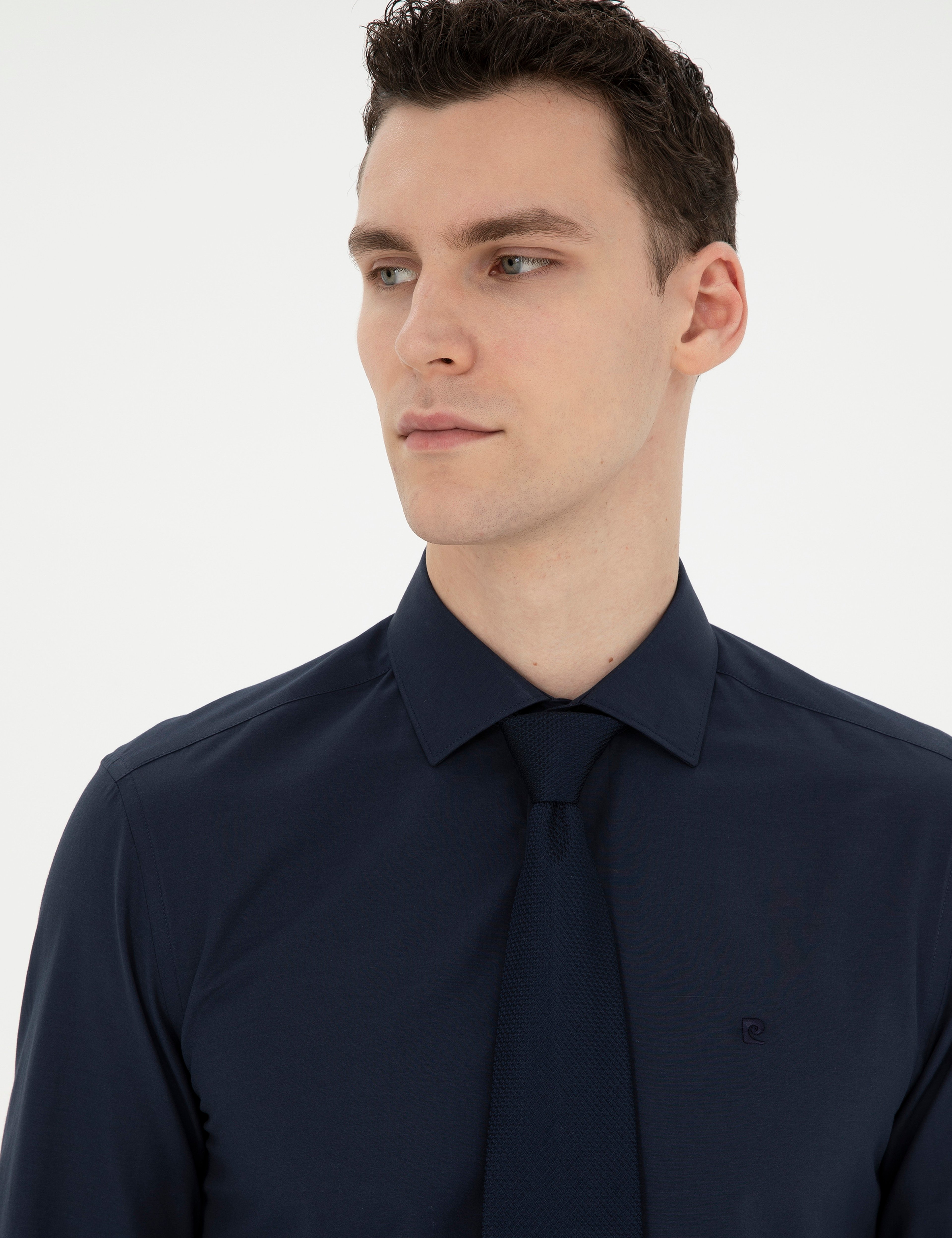 Lacivert Slim Fit Uzun Kollu Basic Gömlek