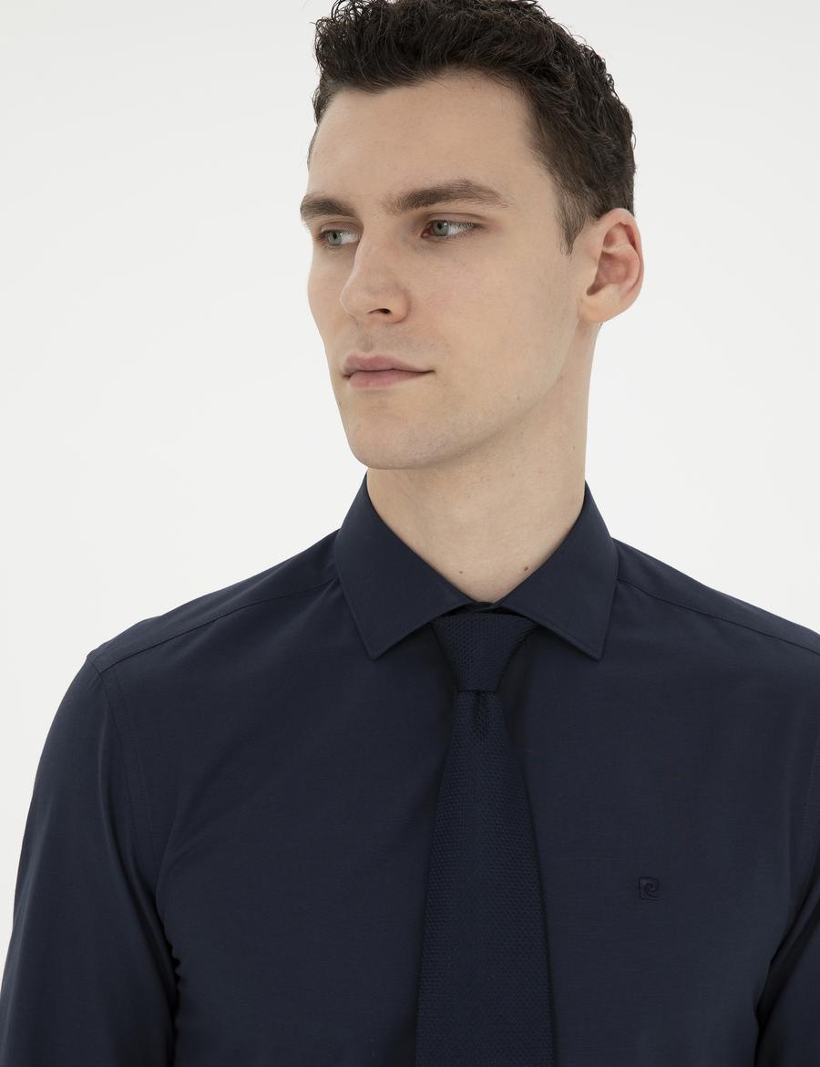 Lacivert Slim Fit Uzun Kollu Basic Gömlek