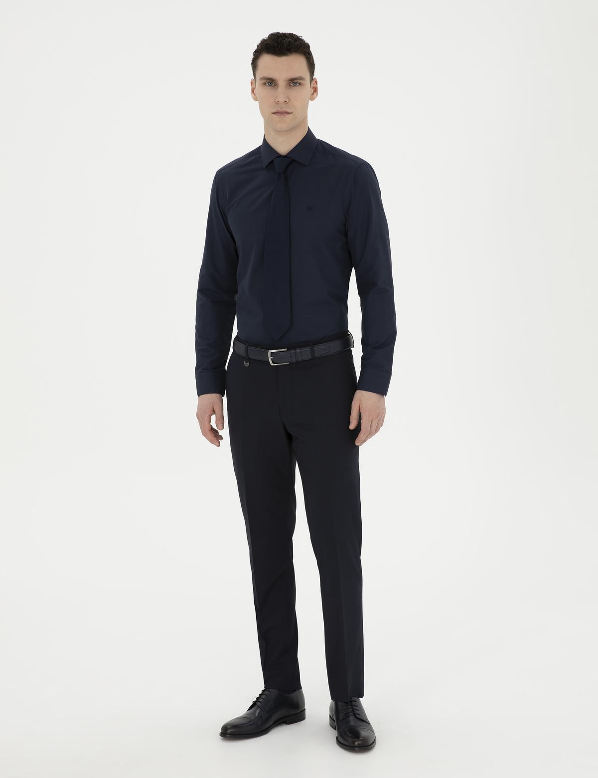 Lacivert Slim Fit Uzun Kollu Basic Gömlek - 50285562043