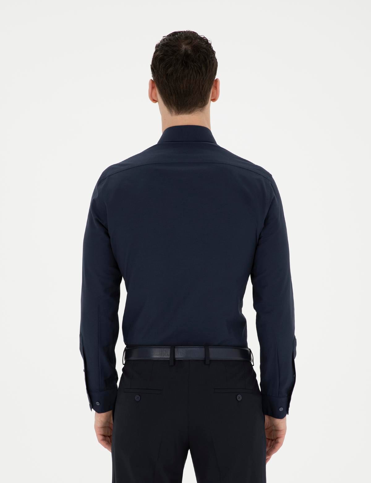 Lacivert Slim Fit Uzun Kollu Basic Gömlek - 50285562043