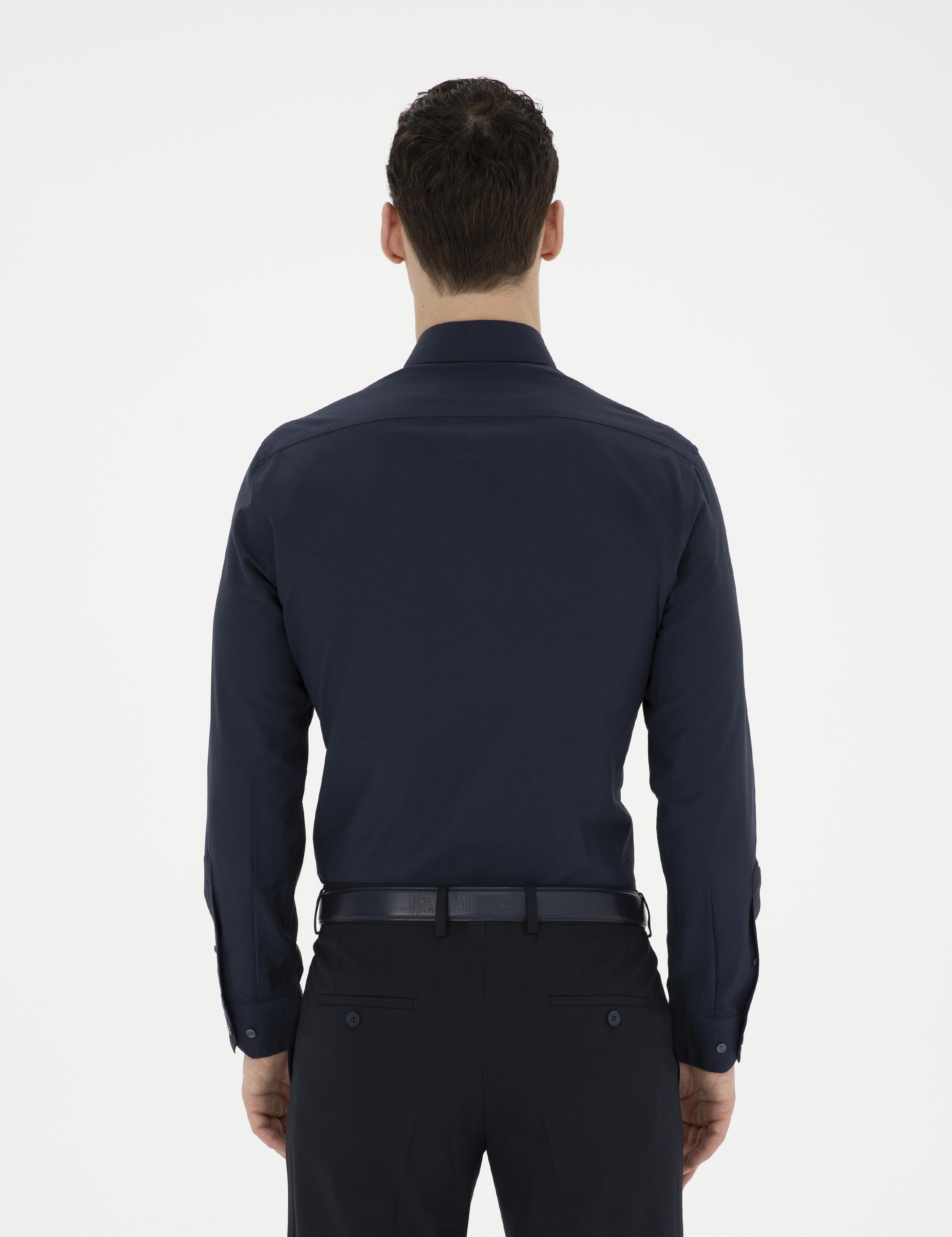 Lacivert Slim Fit Uzun Kollu Basic Gömlek