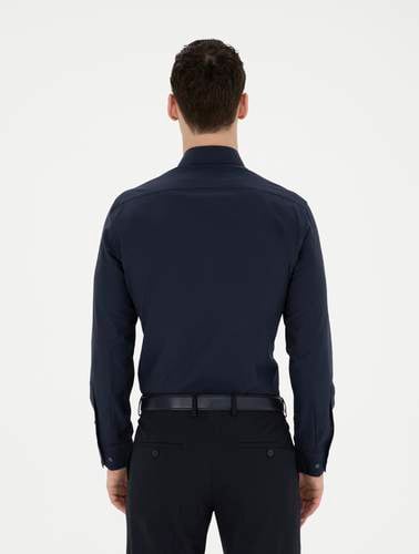Lacivert Slim Fit Uzun Kollu Basic Gömlek