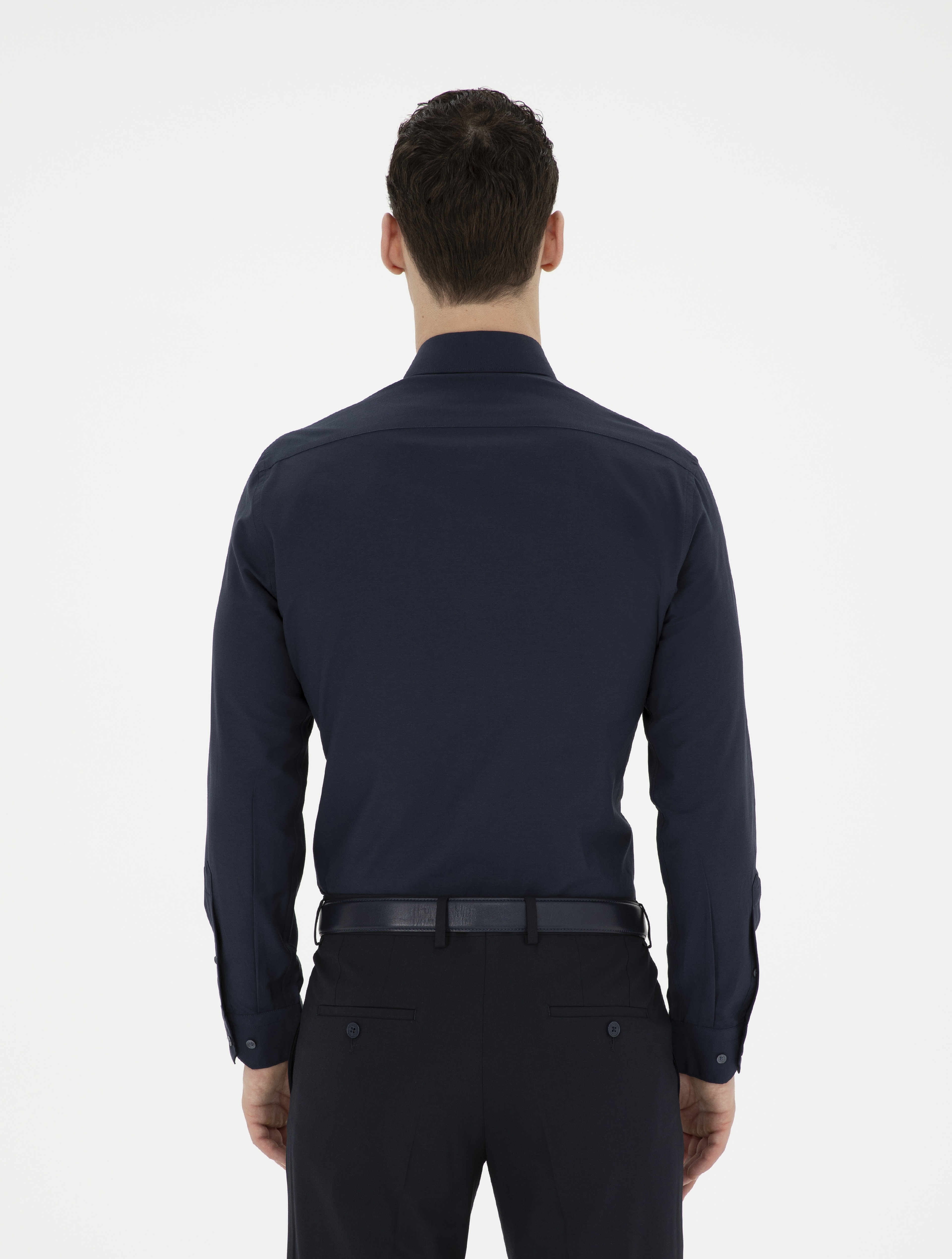 Lacivert Slim Fit Uzun Kollu Basic Gömlek - Image 5