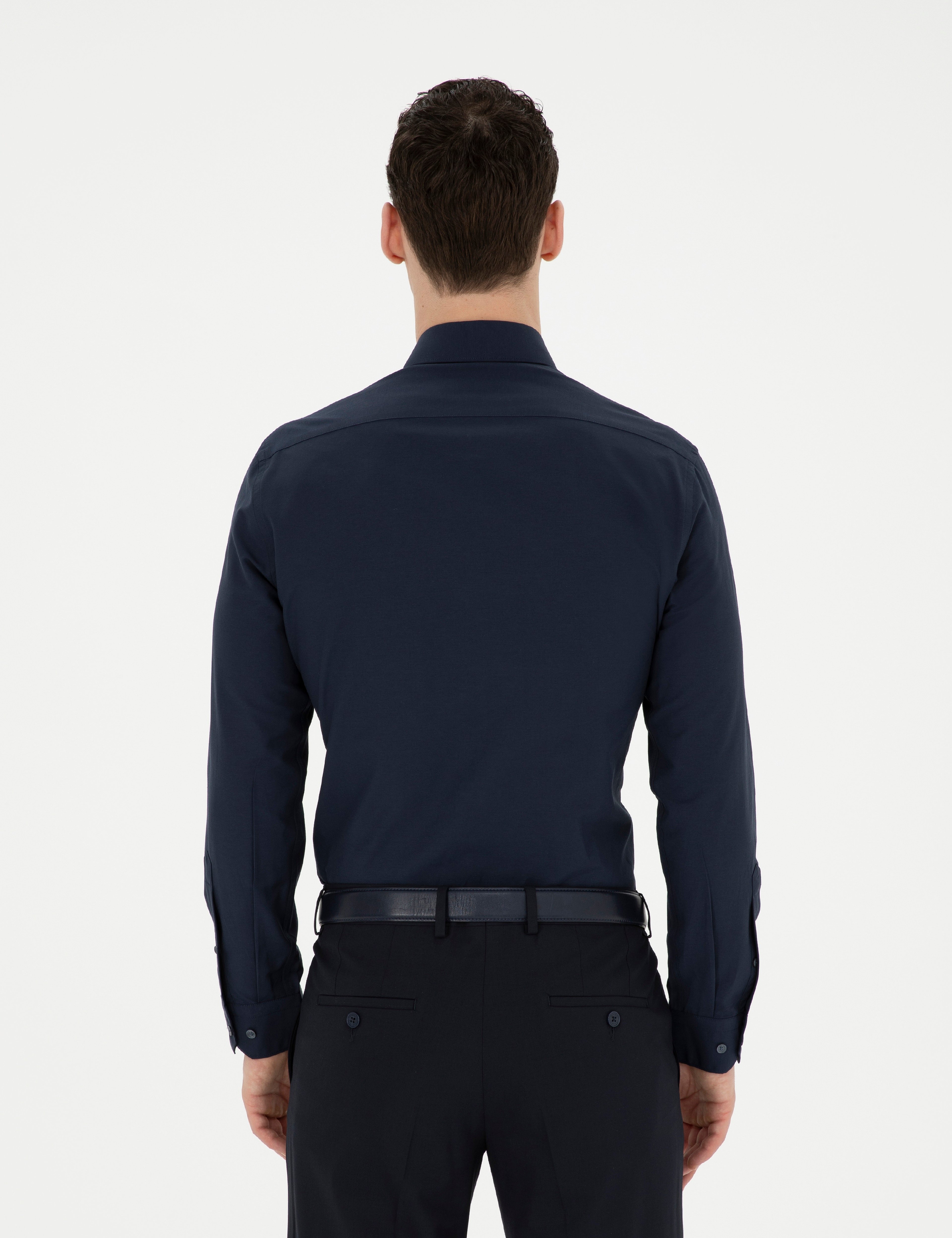 Lacivert Slim Fit Uzun Kollu Basic Gömlek