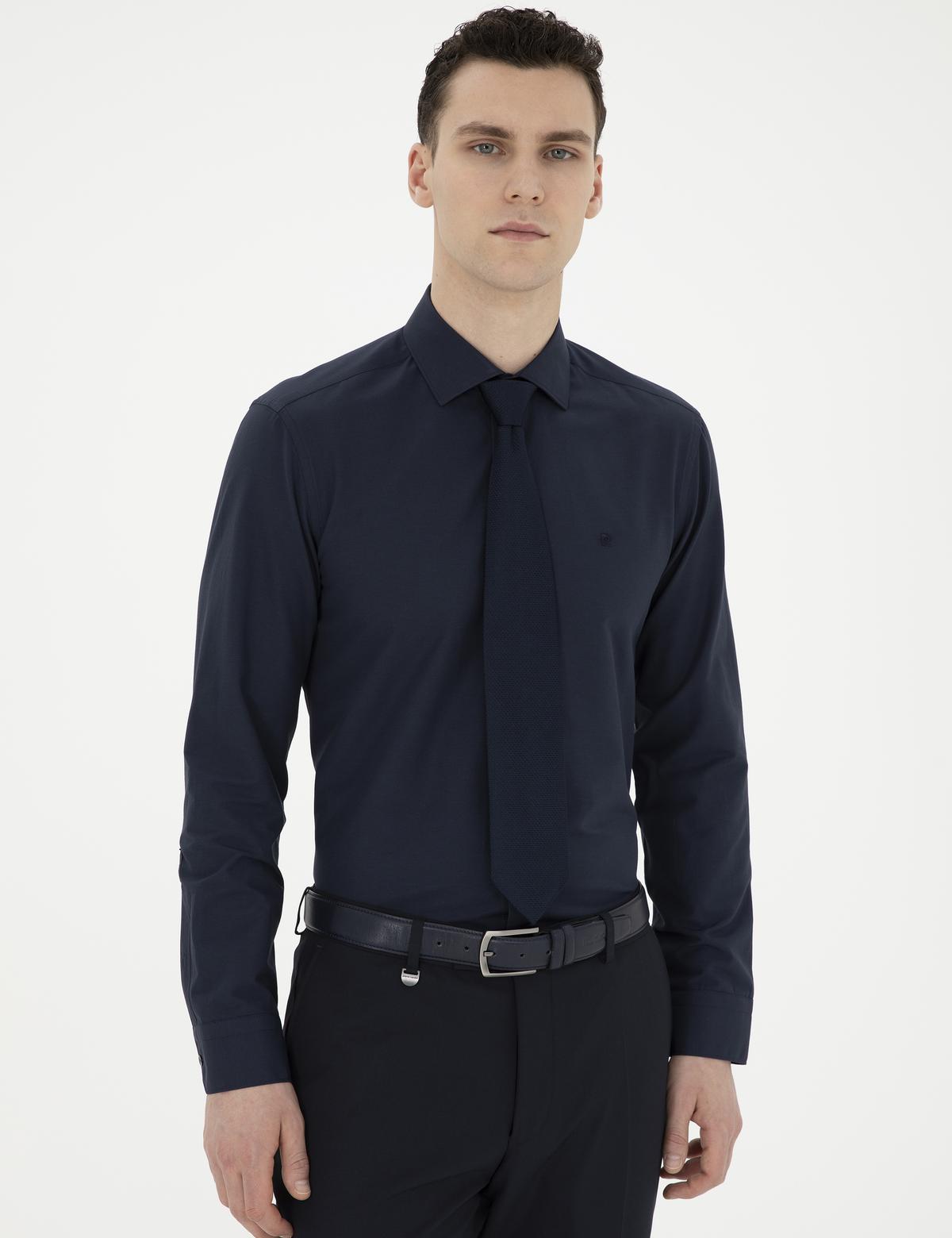 Lacivert Slim Fit Uzun Kollu Basic Gömlek - 50285562043