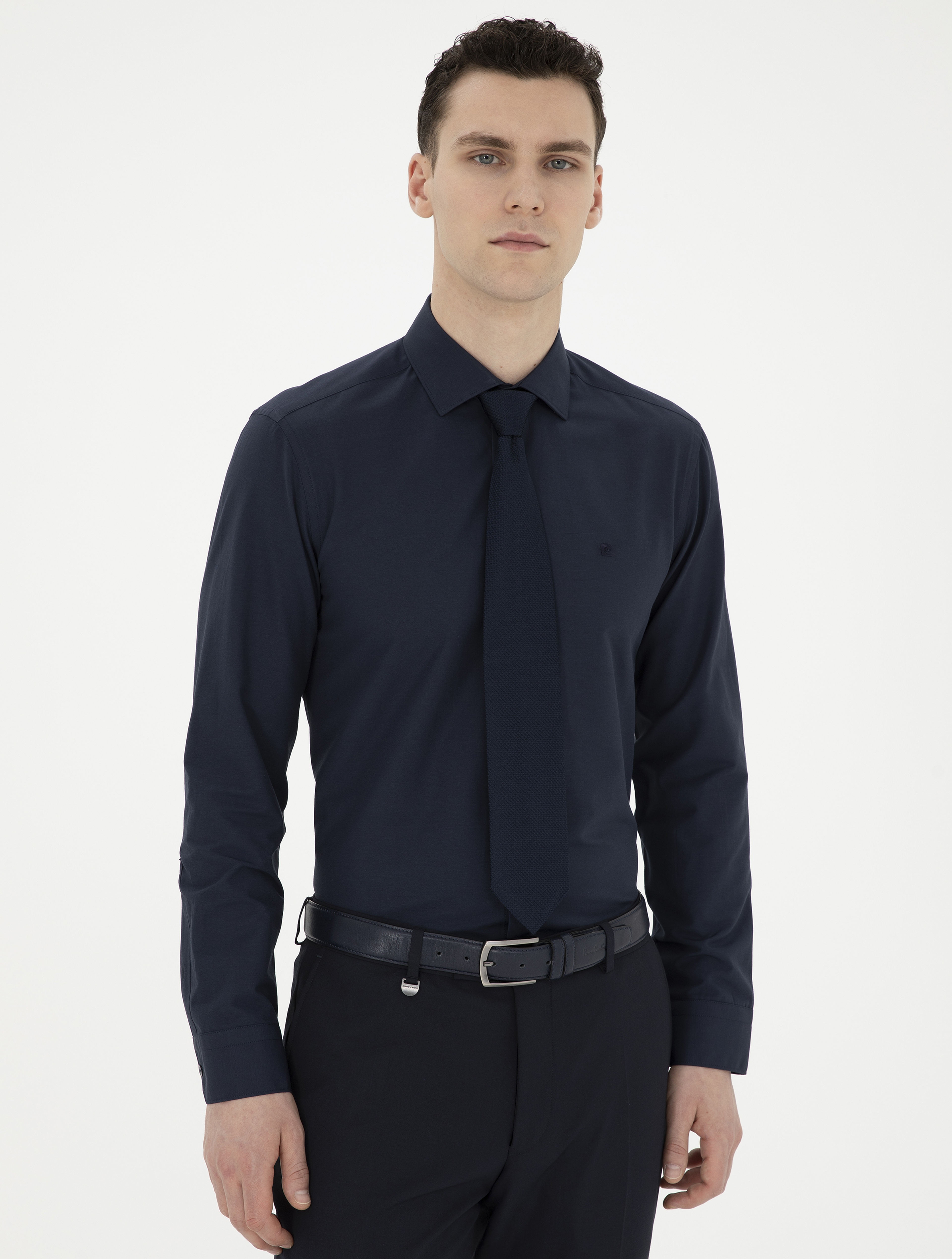 Lacivert Slim Fit Uzun Kollu Basic Gömlek - Image 3