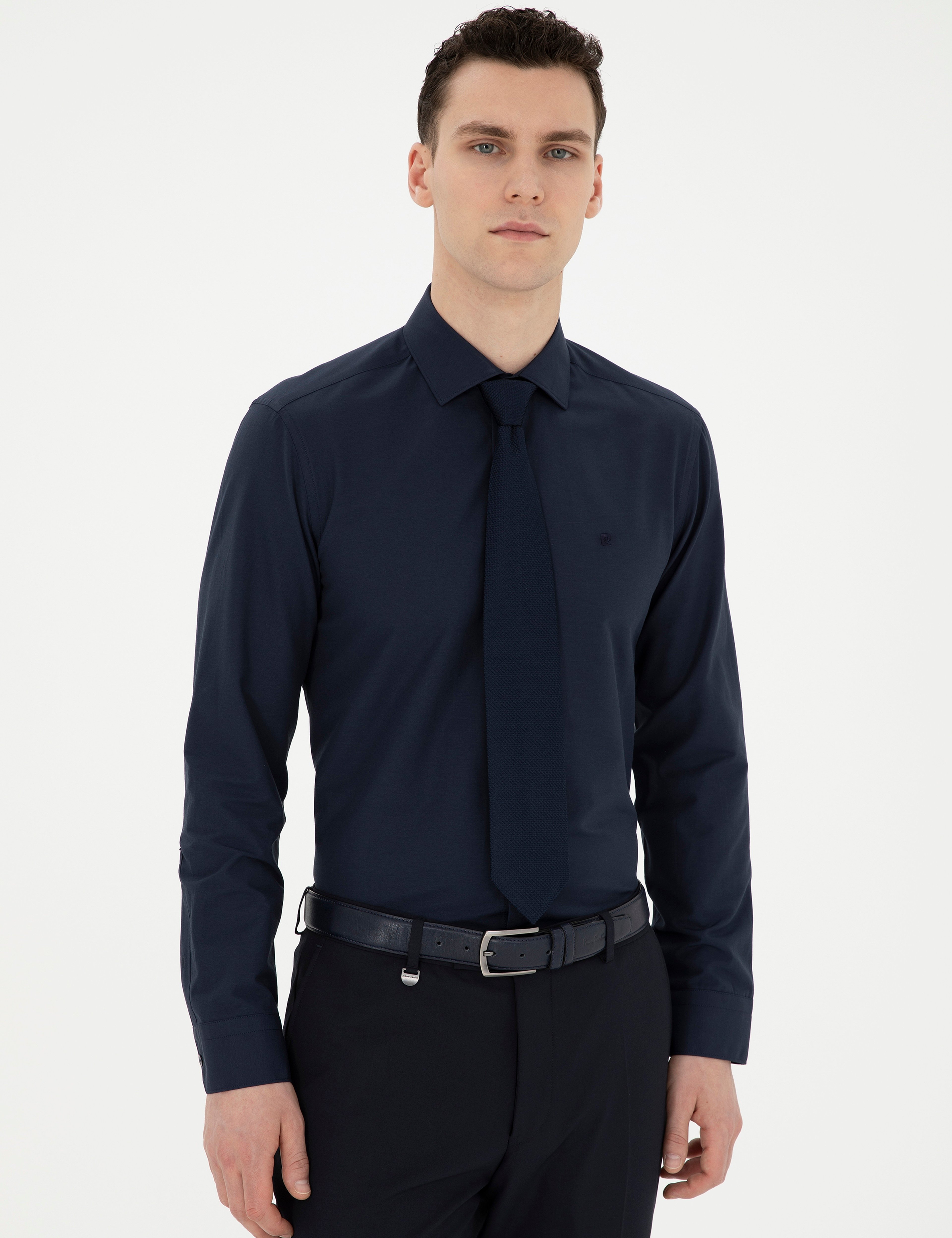 Lacivert Slim Fit Uzun Kollu Basic Gömlek