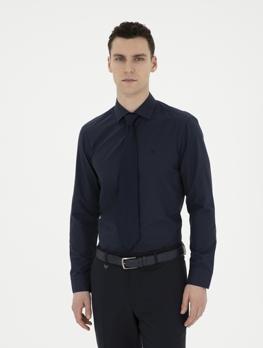 Lacivert Slim Fit Uzun Kollu Basic Gömlek