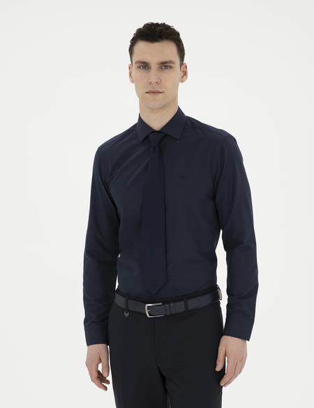 Lacivert Slim Fit Uzun Kollu Basic Gömlek - 50285562043