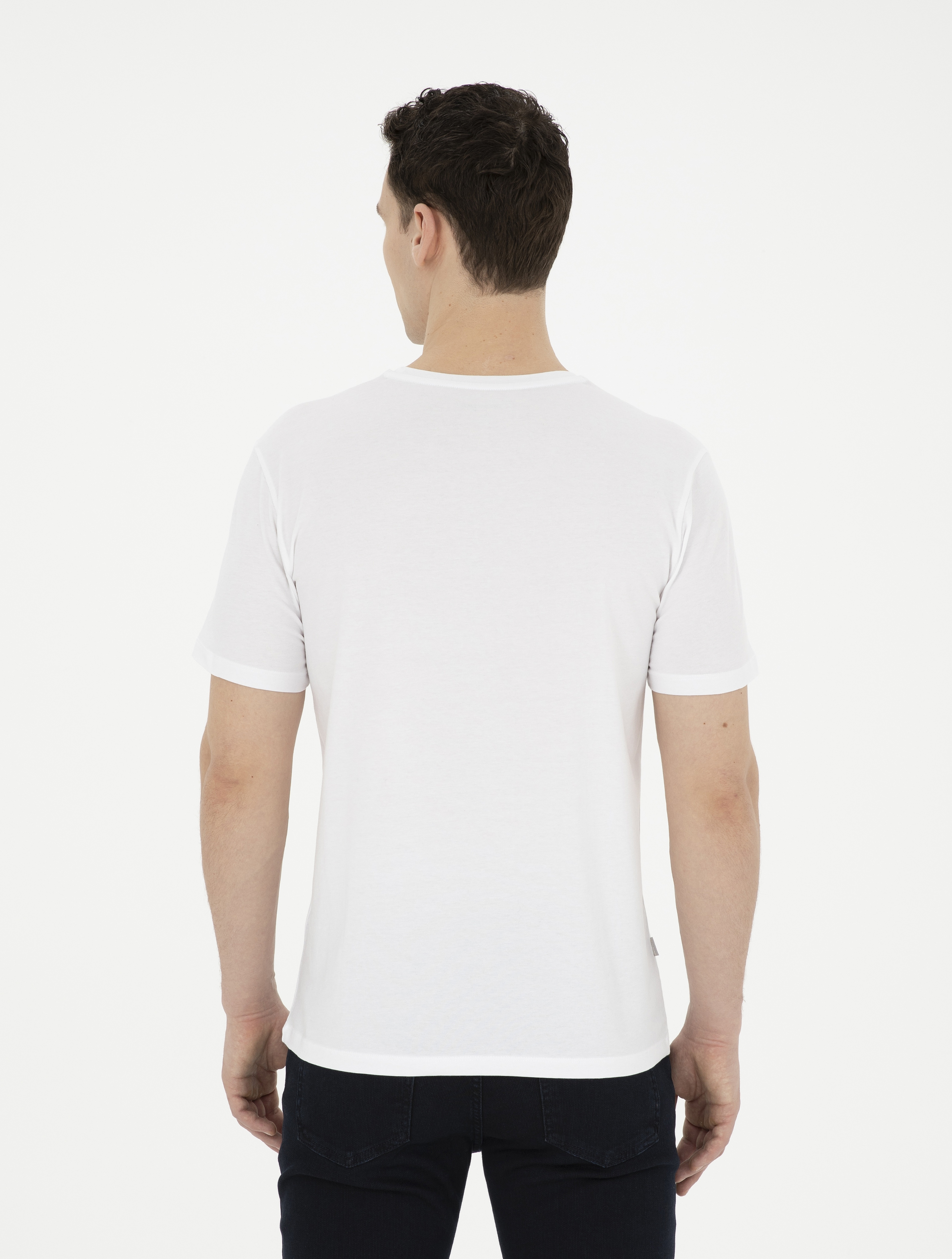 Beyaz Slim Fit Basic Tişört - Image 5