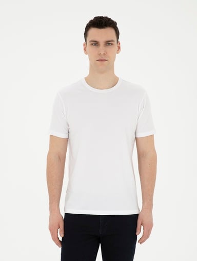 Beyaz Slim Fit Bisiklet Yaka Basic Tişört