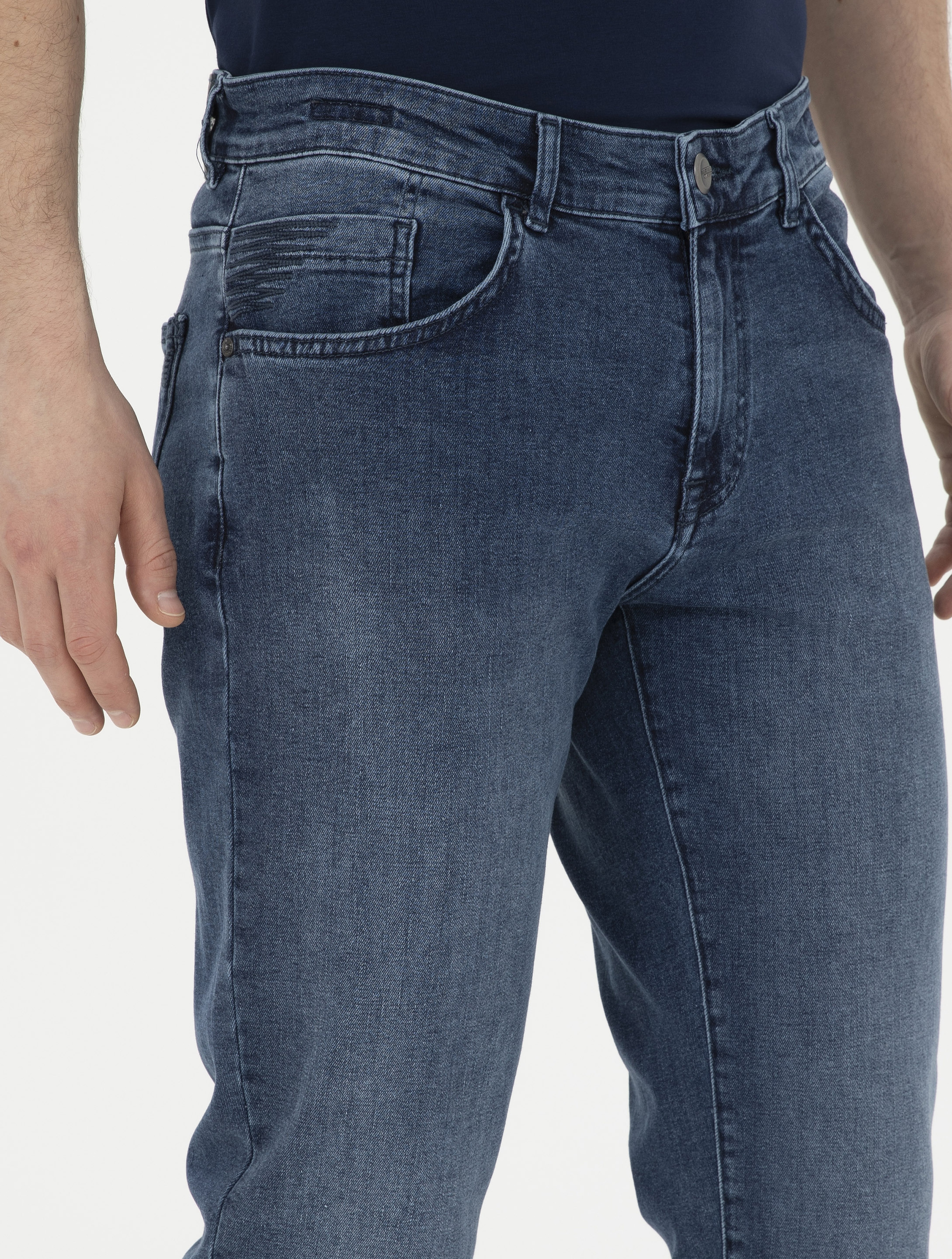 Lacivert Straight Fit Jean Pantolon - Image 5