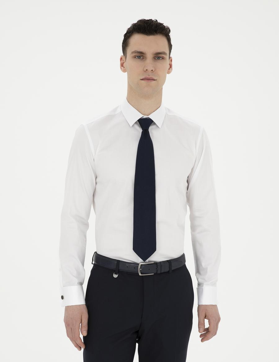 Beyaz Slim Fit Uzun Kollu Basic Gömlek