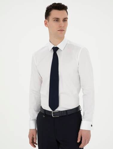 Beyaz Slim Fit Uzun Kollu Basic Gömlek