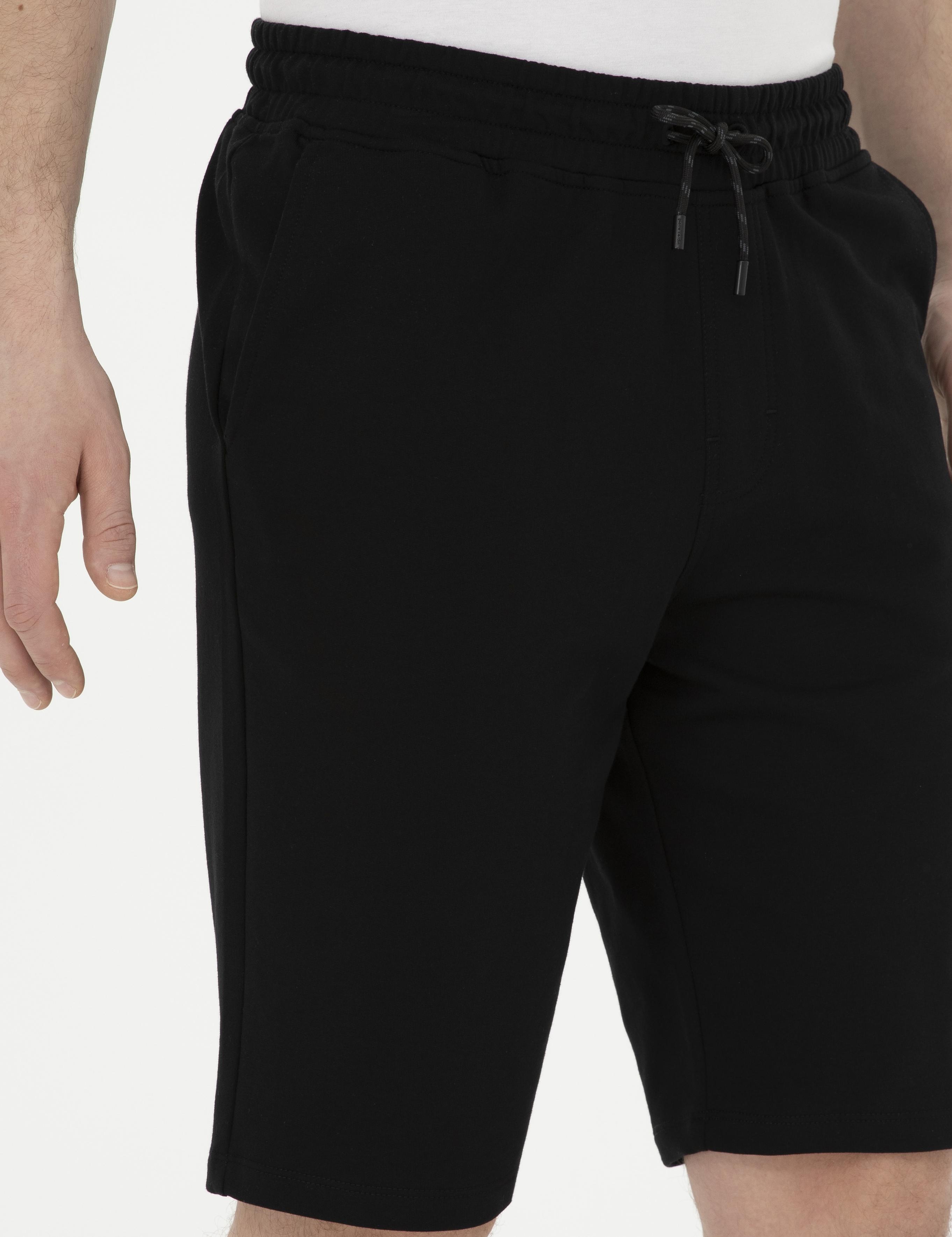 Siyah Slim Fit Örme Şort