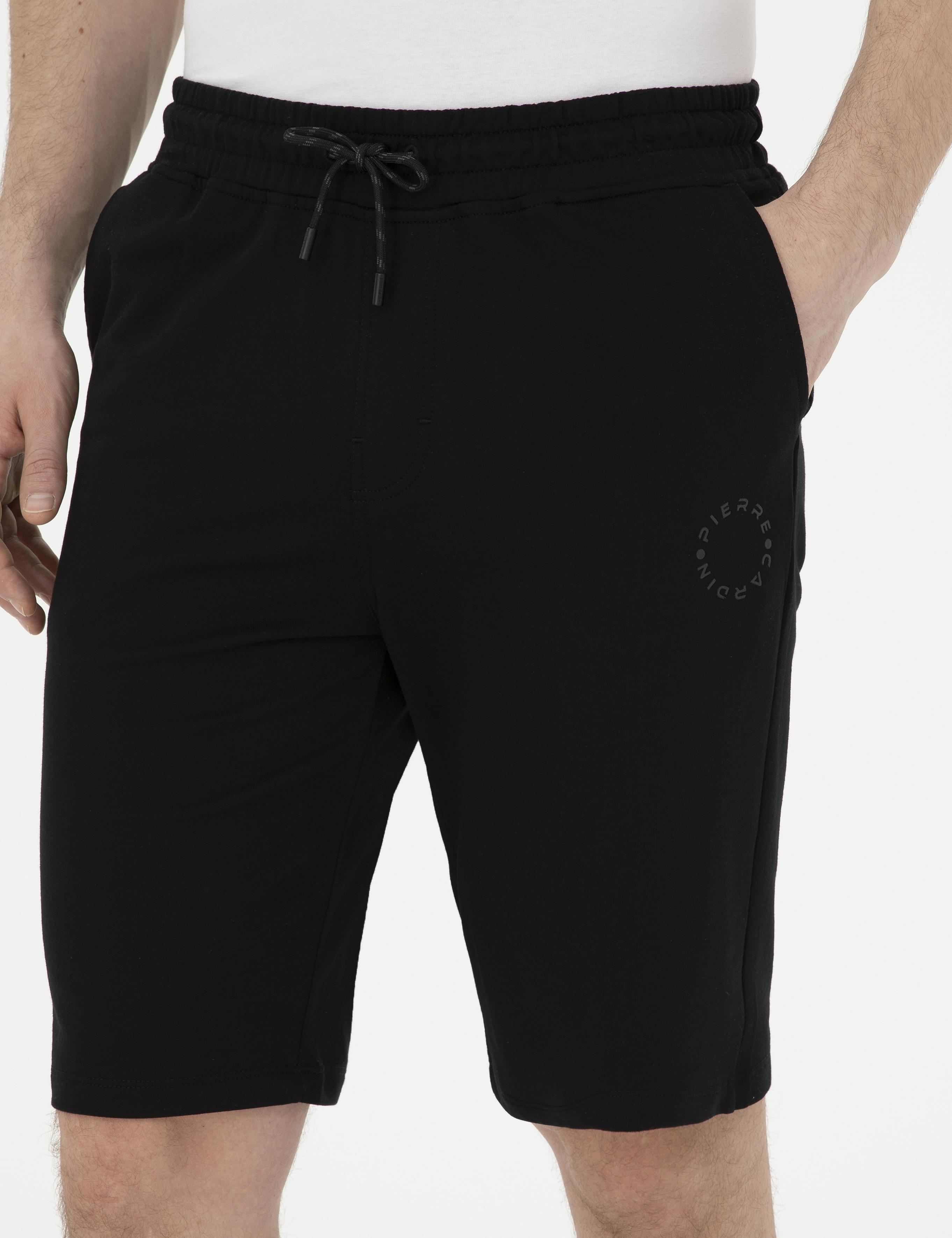 Siyah Slim Fit Örme Şort