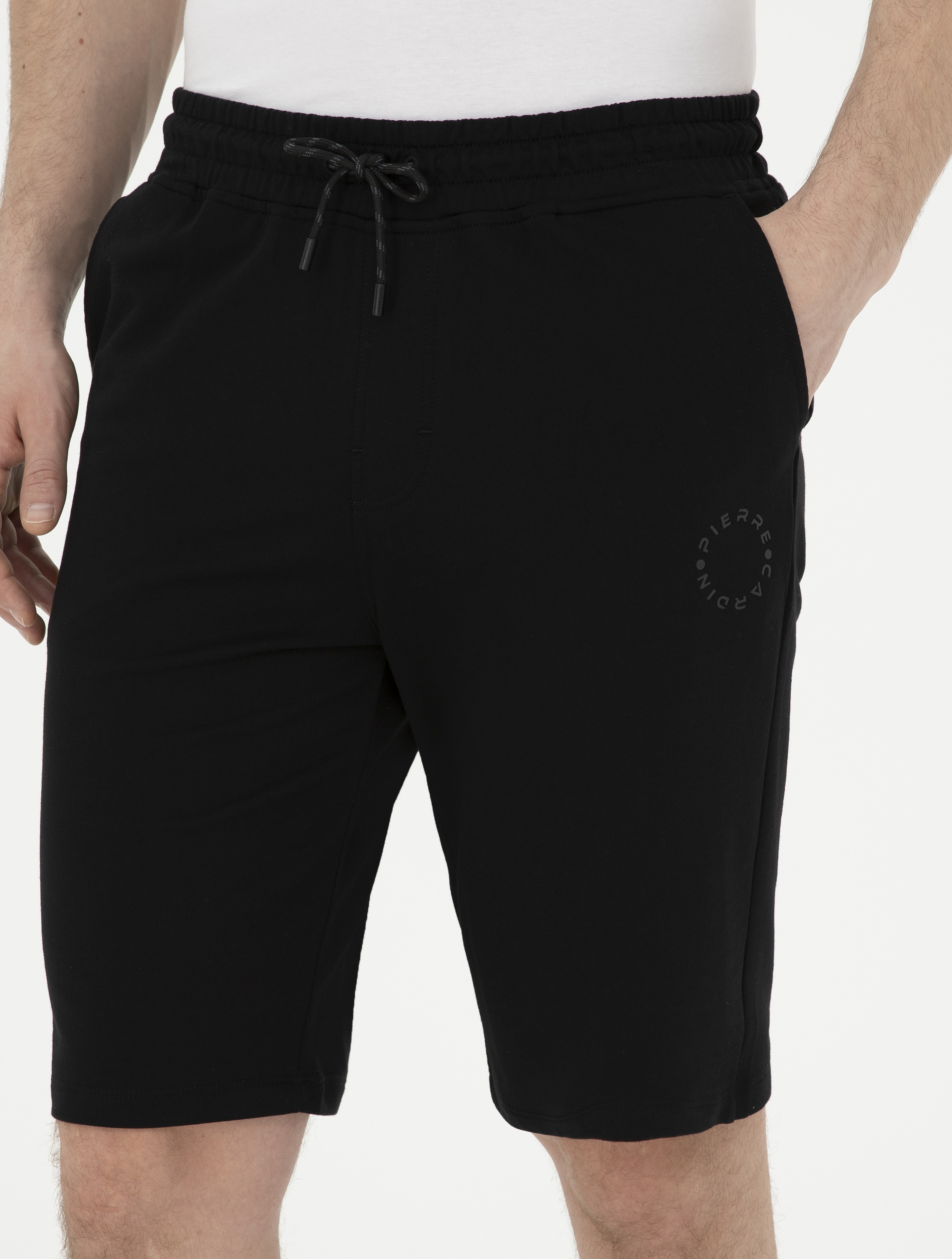 Siyah Slim Fit Örme Şort - Image 6