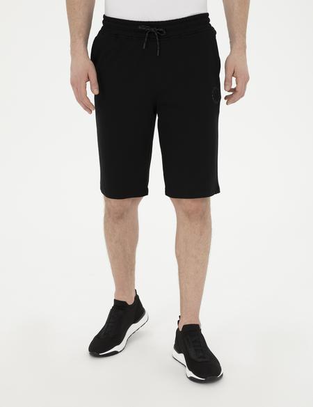 Siyah Slim Fit Örme Şort - 50292219013
