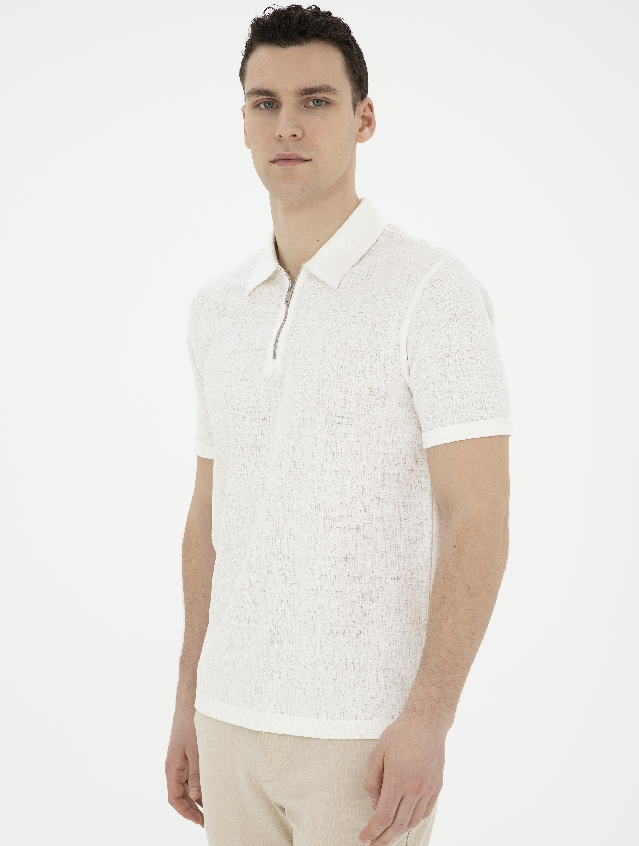Ekru Slim Fit Tişört - Image 3