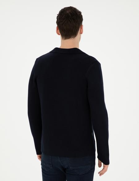 Koyu Lacivert Slim Fit Yün Karışımlı Düğmeli Triko Hırka - 50278079015